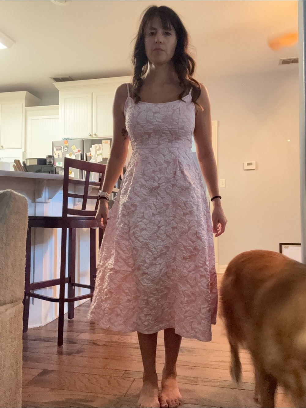 SHEIN Pink Floral Lace Midi Dress - Sleeveless Square Neck